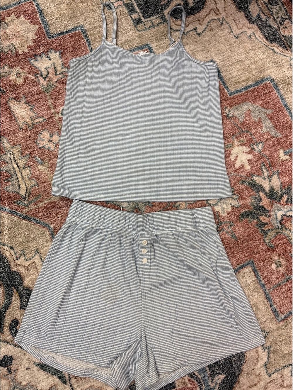 Happily Grey Blue and White Striped Sleepwear Set Size S